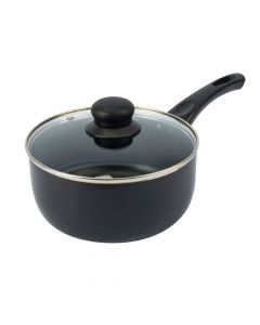 Olla Aluminio Lisa Con Tapa Vidrio Y Mango Plástico 18cm Negro