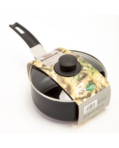 Olla Aluminio Lisa Con Tapa Vidrio Antiadherente 18cm