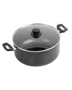 Olla Aluminio Con Tapa Vidrio Antiadherente Mango 28cm Negro