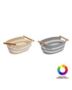 Cesta Tela Con Asa Madera