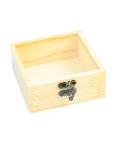 Caja Madera Lisa Cuadrada Detalle Transparente 12x12x5cm Beige