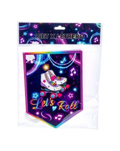 Letrero Papel Estampado Happy Birthday Patines Multicolor