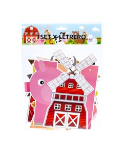 Letrero Happy Birthday Estampado Granja Multicolor
