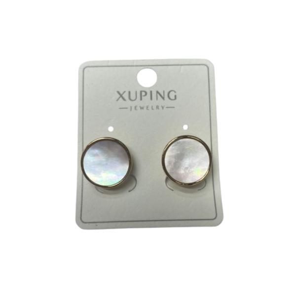 Arete Dorado Diseño Circulo Blanco