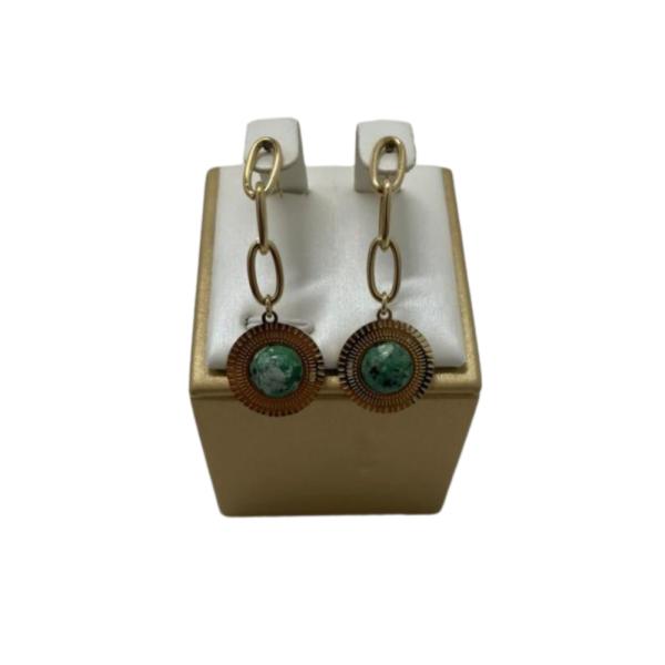 Aretes  De Acero Diseño Dorado/Verde