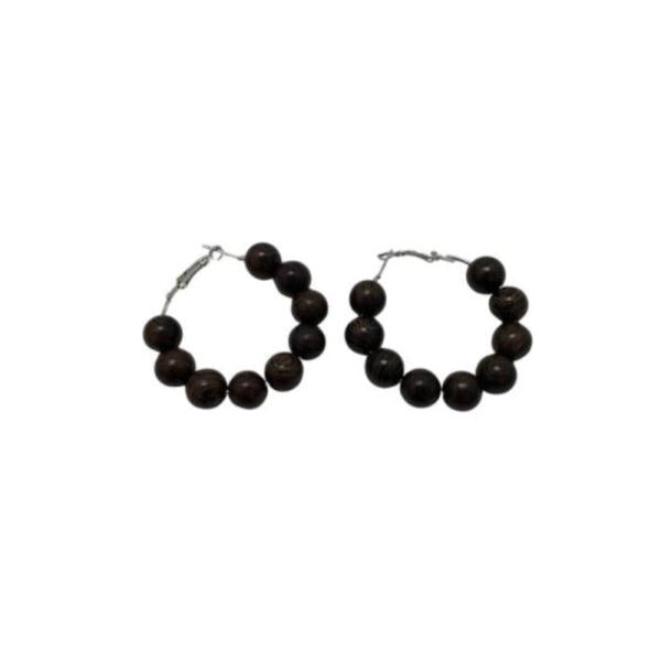 Aretes Argolla Con Bolitas De Madera Cafe
