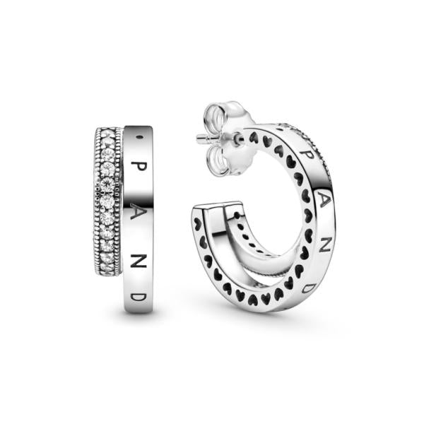 Aretes Aro Doble Corazon Pave Pandora