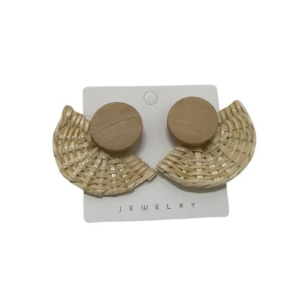Aretes Mimbre Diseño Abanico Beige