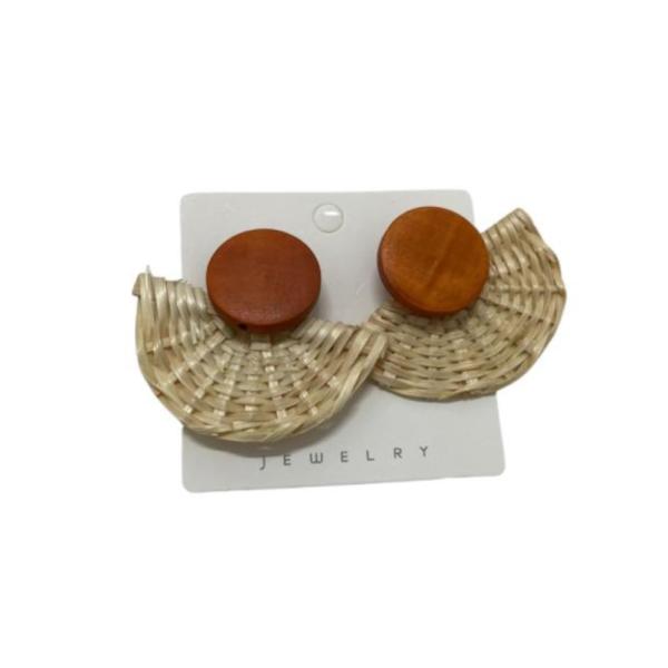Aretes Mimbre Diseño Abanico Beige/Naranja