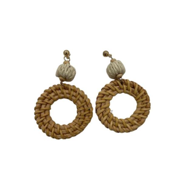 Aretes Mimbre Diseño Circulo Beige