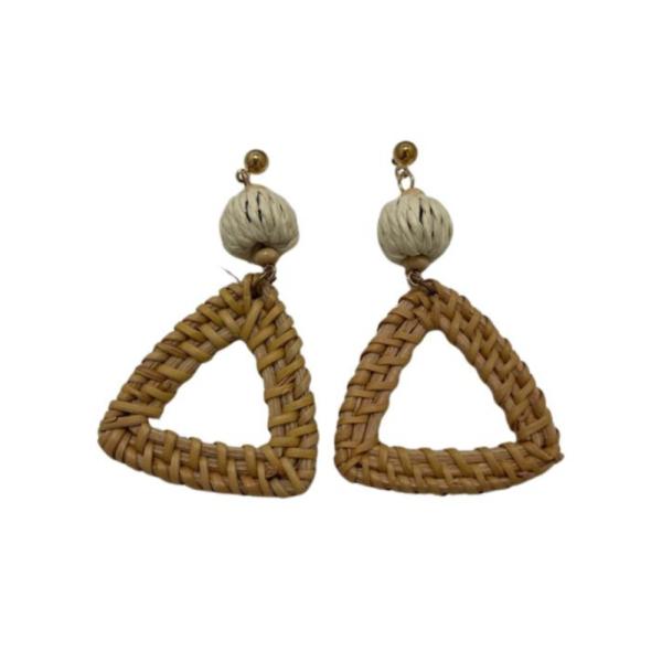 Aretes Mimbre Diseño Triangulo Beige/Cafe