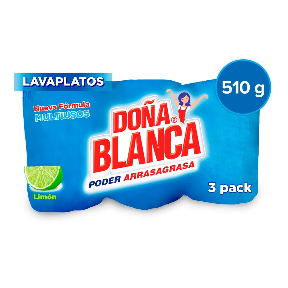 Lavaplatos Multiusos Doña Blanca Poder Arrasagrasa Limón Sólido 3 Pack - 510 G