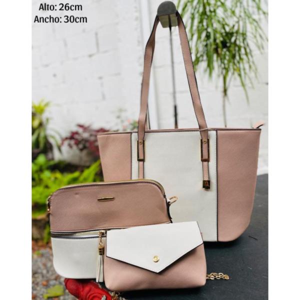 Bolso 3 En 1 Para Dama F20822 Rosado/Blanco