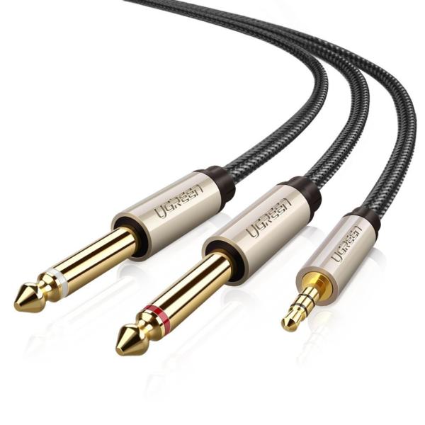 CABLE 3.5MM TRS MACHO A 2 6.35MM TS MACHO 10613 AV126 UGREEN 1M GRIS