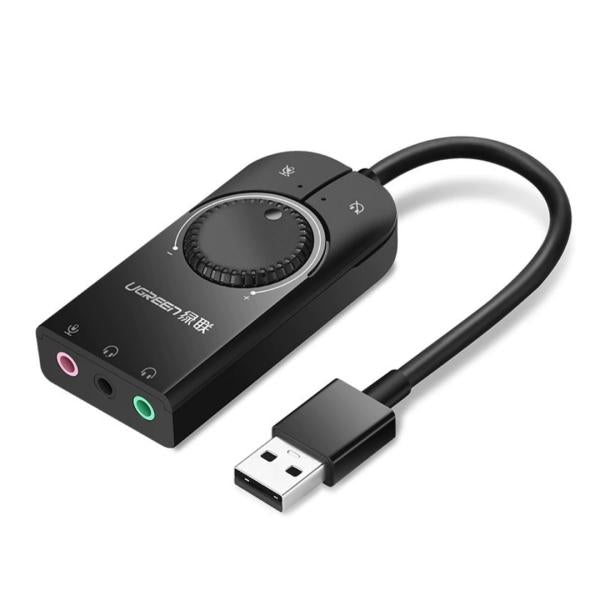 CABLE USB TIPO A 2.0 A 3.5MM AUDIO MICRÓFONO CM129 40964 UGREEN 15CM NEGRO