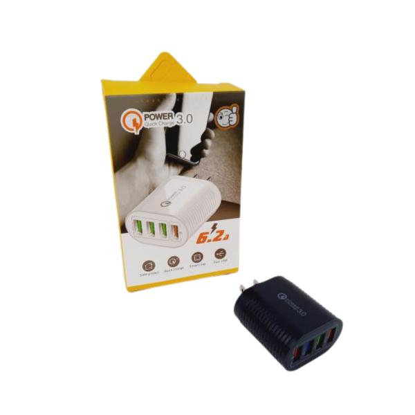 Cargador Cubo Casa  4 Usb 6.2 A Color Negro