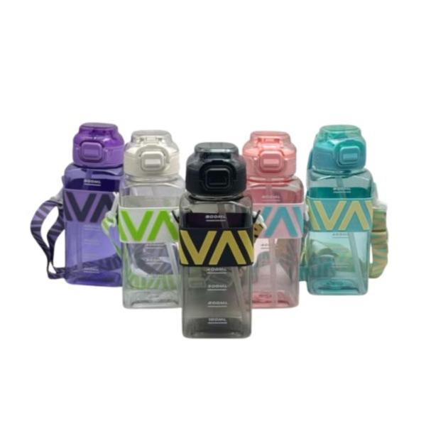 Botella Cuadrada 600Ml  Modelo Th02120 Con Diseño V Morado