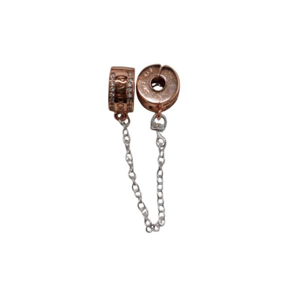 Cadena De Seguridad Con Circonias Emblema Pandora S01 Oro Rosa/Plateado