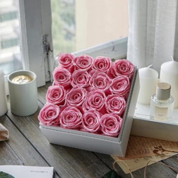 Caja De Rosas Preservadas L Rosado