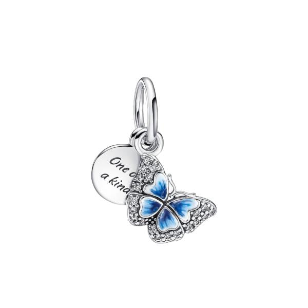 Charm Colgante Doble Mariposa Azul Y Frase Pandora G01