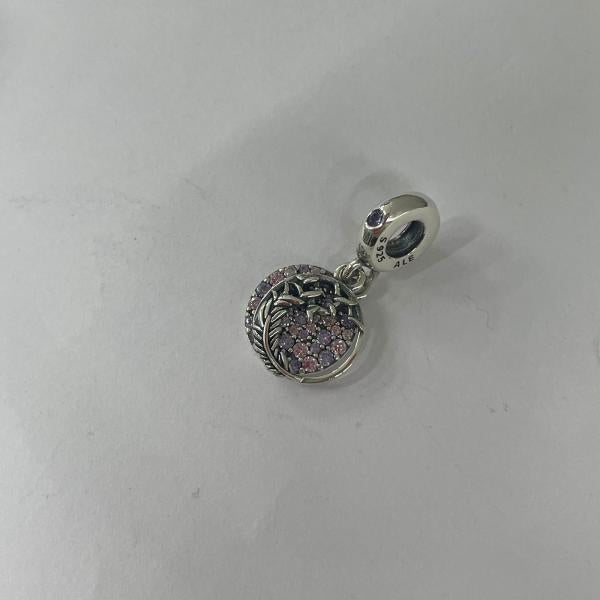 Charm Colgante Doble Plumas Pave  Y Circonias Rosadas Pandora Ch04