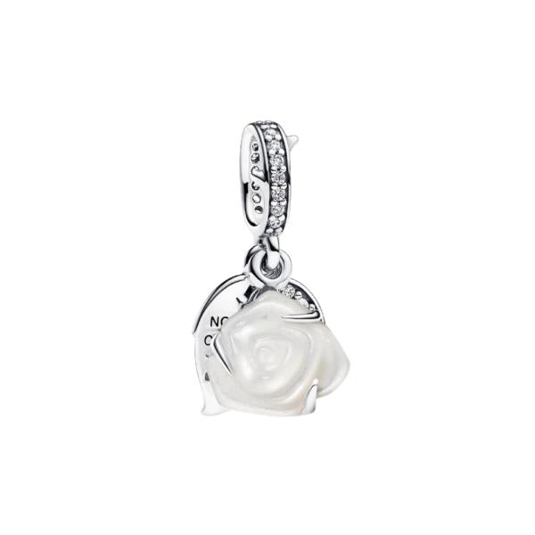 Charm Colgante Doble Rosa Blanca Floreciendo Pandora
