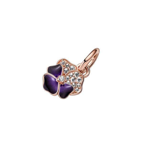 Charm Colgante Flor Pensamiento Morado Oro Rosa Pandora G01