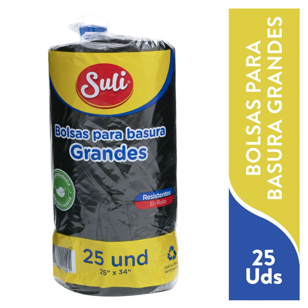 Bolsas Para Basura Suli Rollo Tamaño Grande Color Negro - 25 Uds