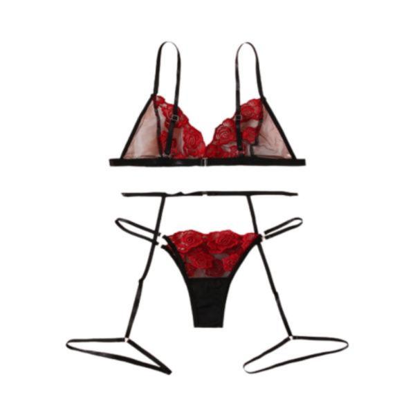 Conjunto Lenceria Yummy Modelo Ymyd089812 Negro/Rojo L