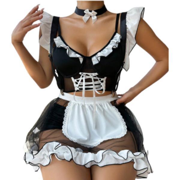 Disfraz Lenceria Diseño Sirvienta Yummy Modelo 15066 Blanco/Negro Talla Unica