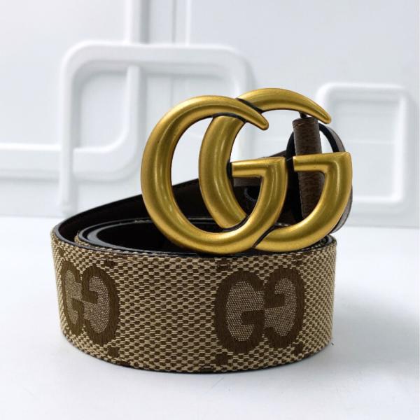 Faja Marca Gucci Hebilla Dorada Iniciales Gg Grande Cafe/Diseño Grande