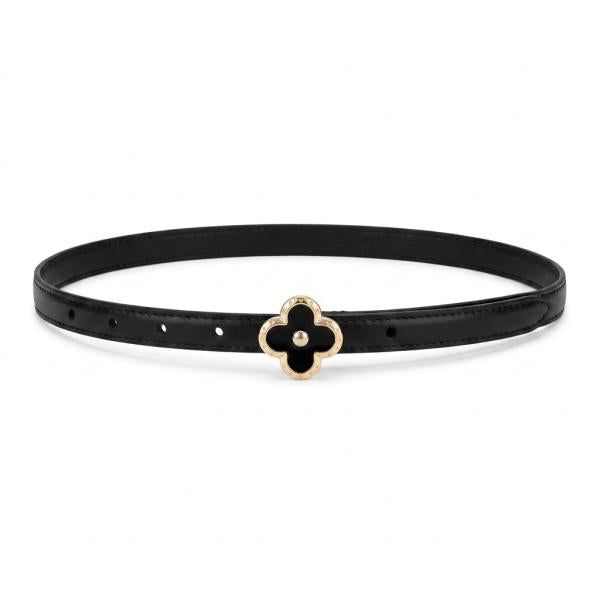Faja Negra Hebilla En Forma De Flor Negra/Dorada 80 Cm