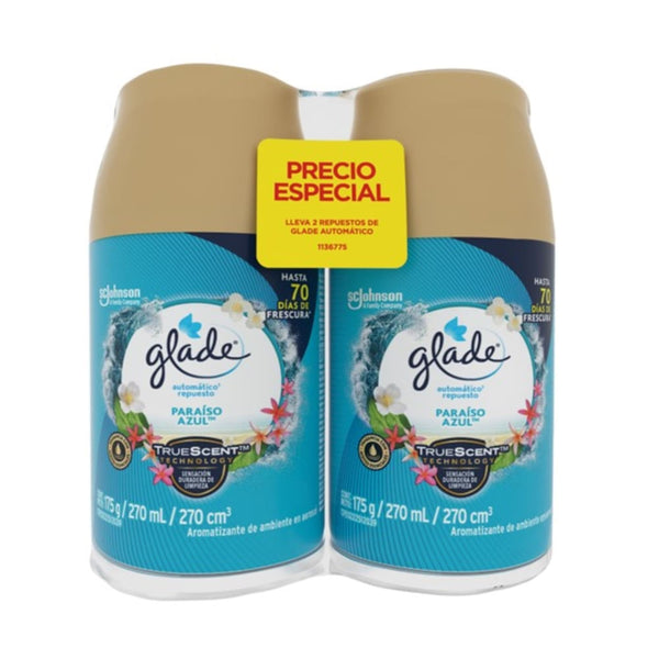 Aromatizante Glade Automático En Aerosol Repuesto Paraíso Azul 2 Pack - 350 G