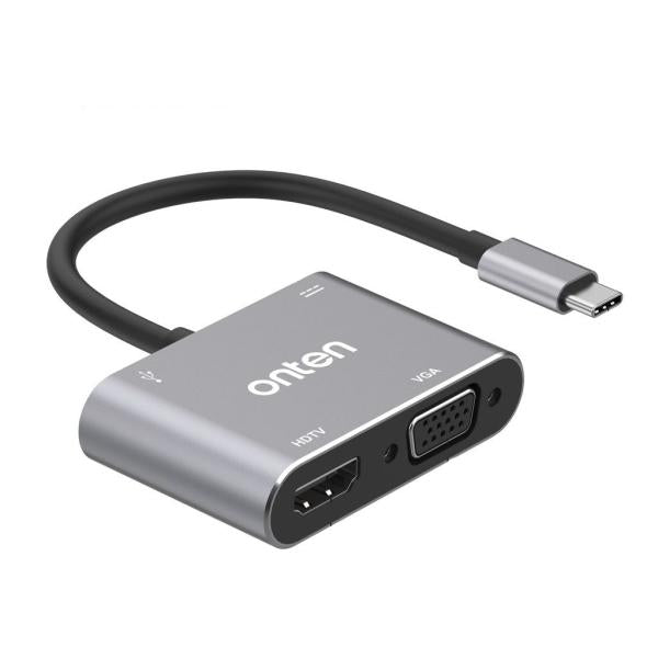 CABLE ADAPTADOR USB TIPO C A HDMI VGA USB 3.0 + PD CARGA OTN-95112 ONTEN GRIS