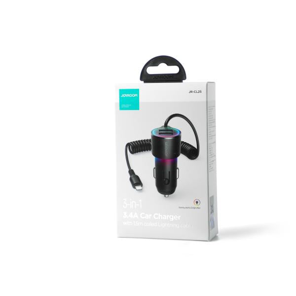 CARGADOR CARRO JR-CL25 JOYROOM NEGRO LIGHTNING