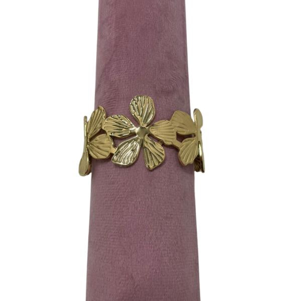 Pulsera  De Acero Diseño Flores Dorado