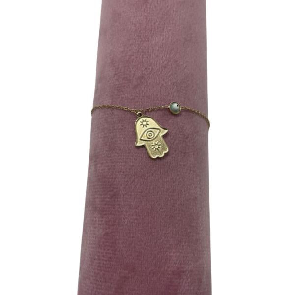 Pulsera De Acero Diseño Mano Fatima Dorado