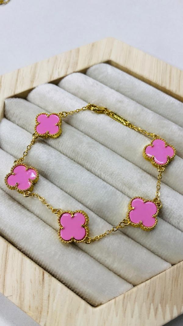 Pulsera De Acero Van Cleef & Arpels Diseño Trebol Grande Rosado