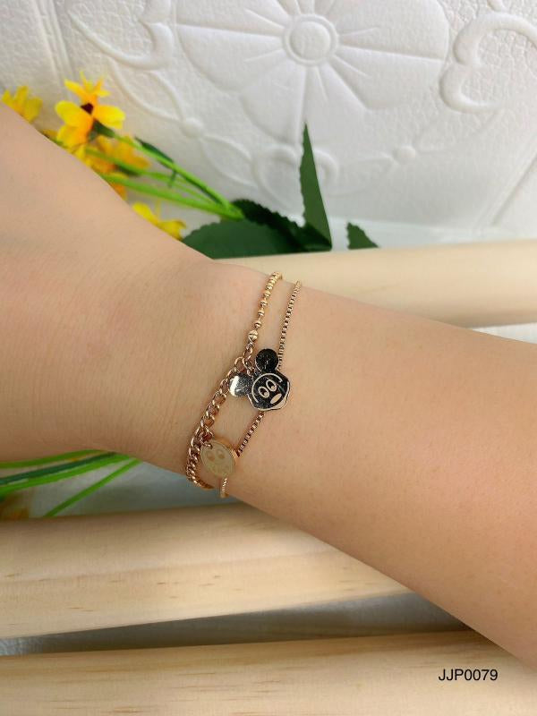 Pulsera De Acero Doble Oro Rosa  Mickey Sl-095M