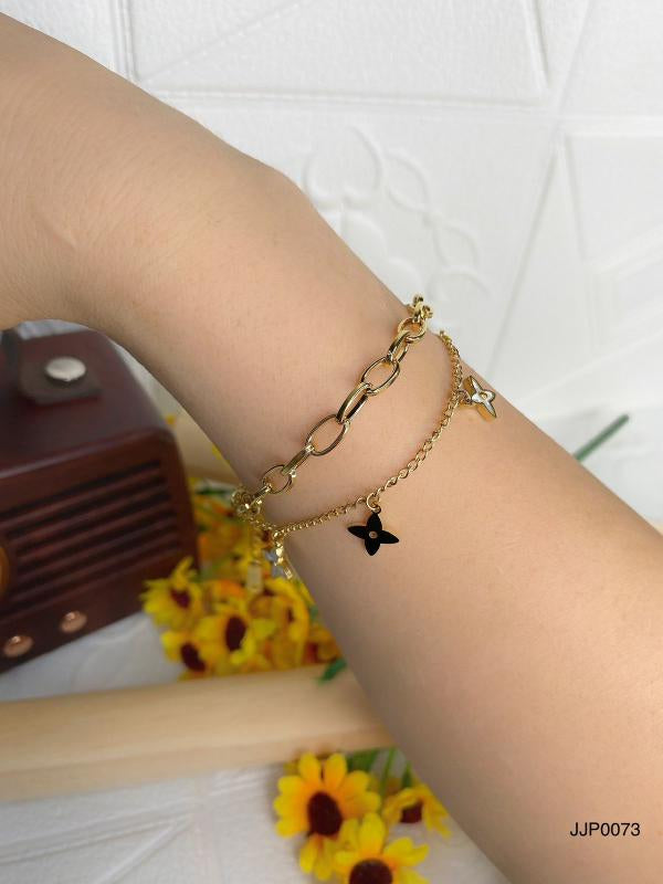 Pulsera DE Acero Dorada VAN Cleef & Arpels Diseño Trebol Blanco