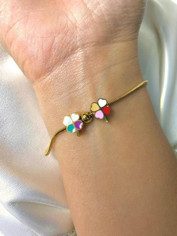 Pulsera De Acero Dorada Trebol Colores