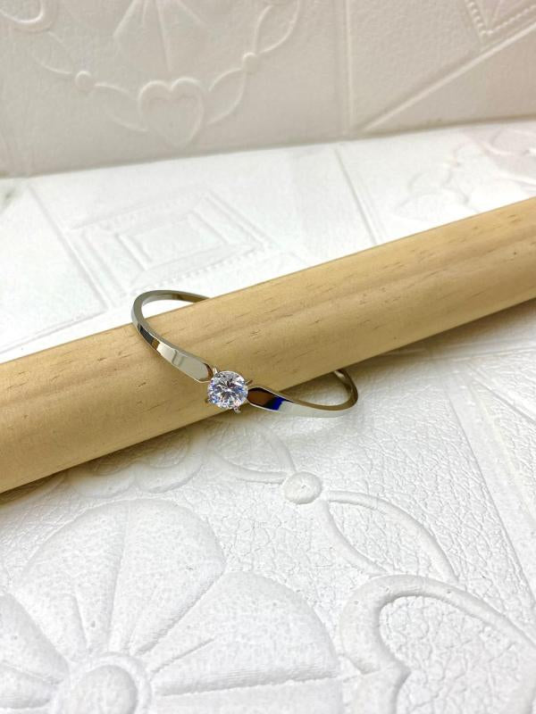 Pulsera De Acero Rigida Diseño Perla Grande Plateado