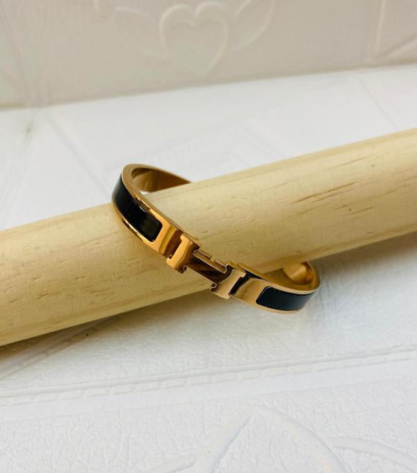 Pulsera De Acero Rigida Hermes Diseño H Oro Rosa