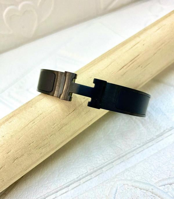 Pulsera De Acero Rigida Hermes Diseño H Negro
