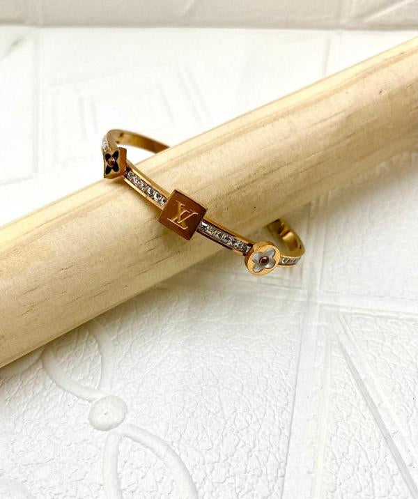 Pulsera De Acero Rigida Louis Vuitton Diseño Lv/Flor Oro Rosa