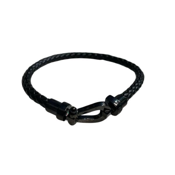 Pulsera De Acero Y Cuero Fred Negro