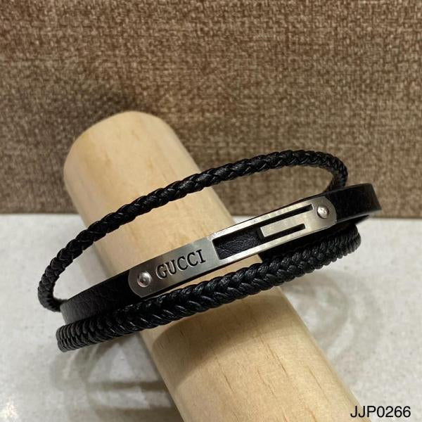 Pulsera De Cuero Triple Gucci Plateada