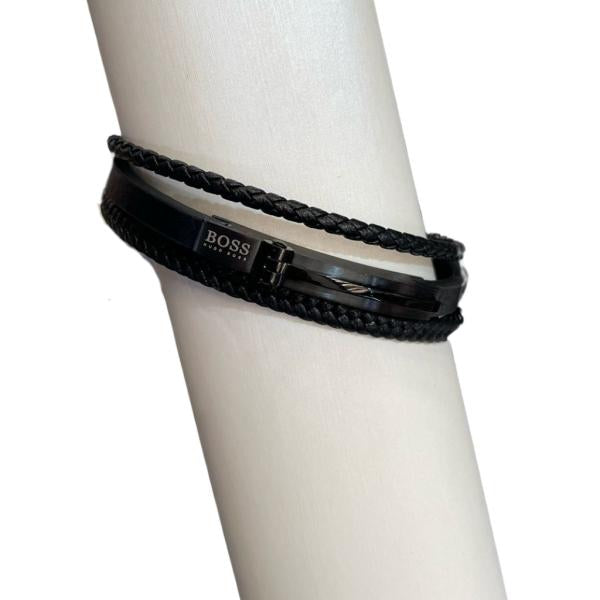 Pulsera De Cuero Triple Hugo Boss Negro