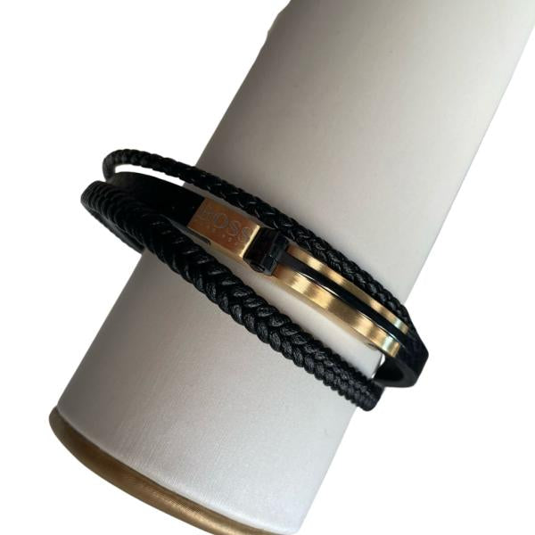 Pulsera De Cuero Triple Hugo Boss Dorado