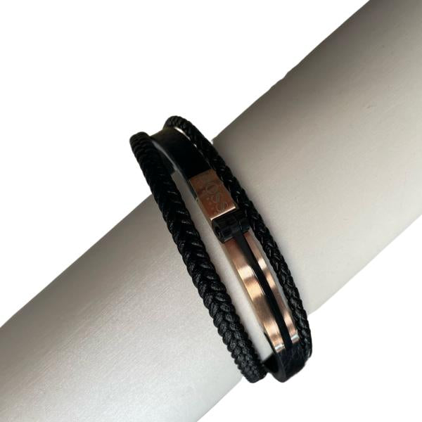 Pulsera De Cuero Triple Hugo Boss Oro Rosa